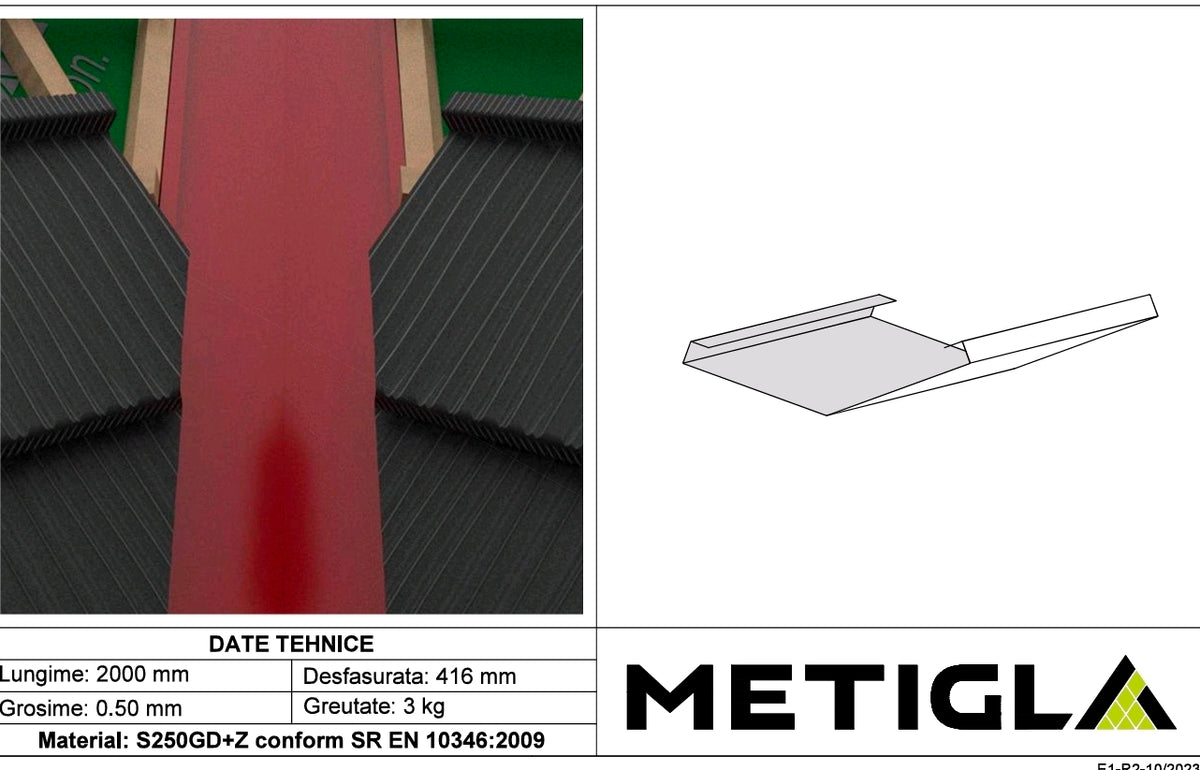 Dolie încastrată DL-2 pentru țiglă metalică modulară – Dolie îngropată -2m SuperMatt-METIGLA