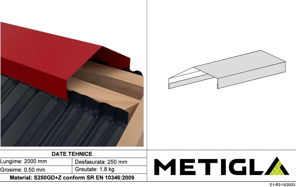 Coamă Dreaptă Fălțuită CM-07 pentru țiglă metalică modulară-2m SuperMatt-METIGLA