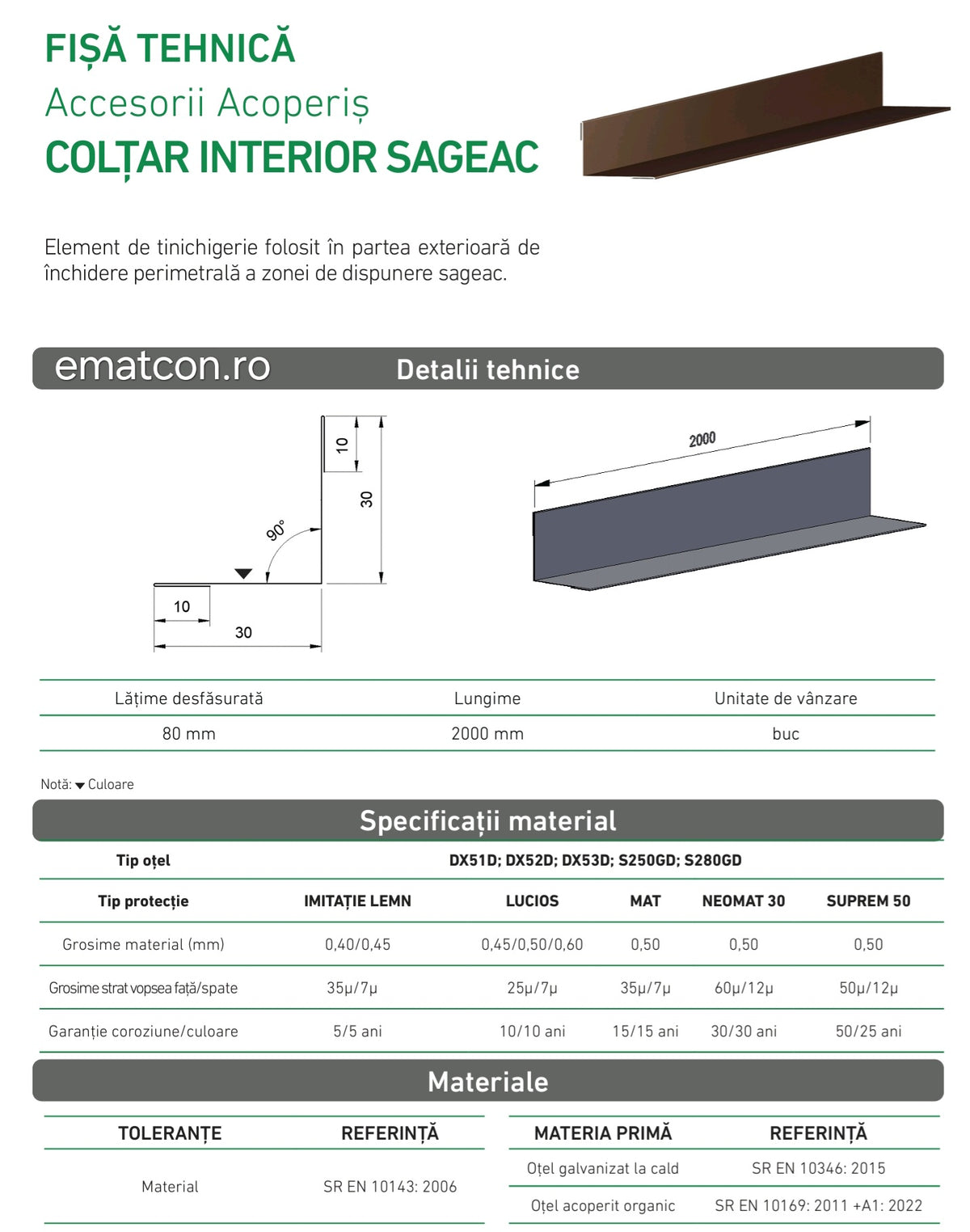 COLTAR INTERIOR SAGEAC 2m- FINISAJ MAT
