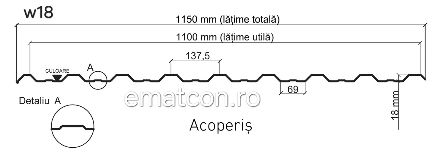 TABLA CUTATA PENTRU ACOPERIS W18 WETTERBEST 0,50mm LUCIOS-GARANTIE 10 ANI+PROTECTIE ANTICONDENS APLICATA PE VERSO PANOULUI