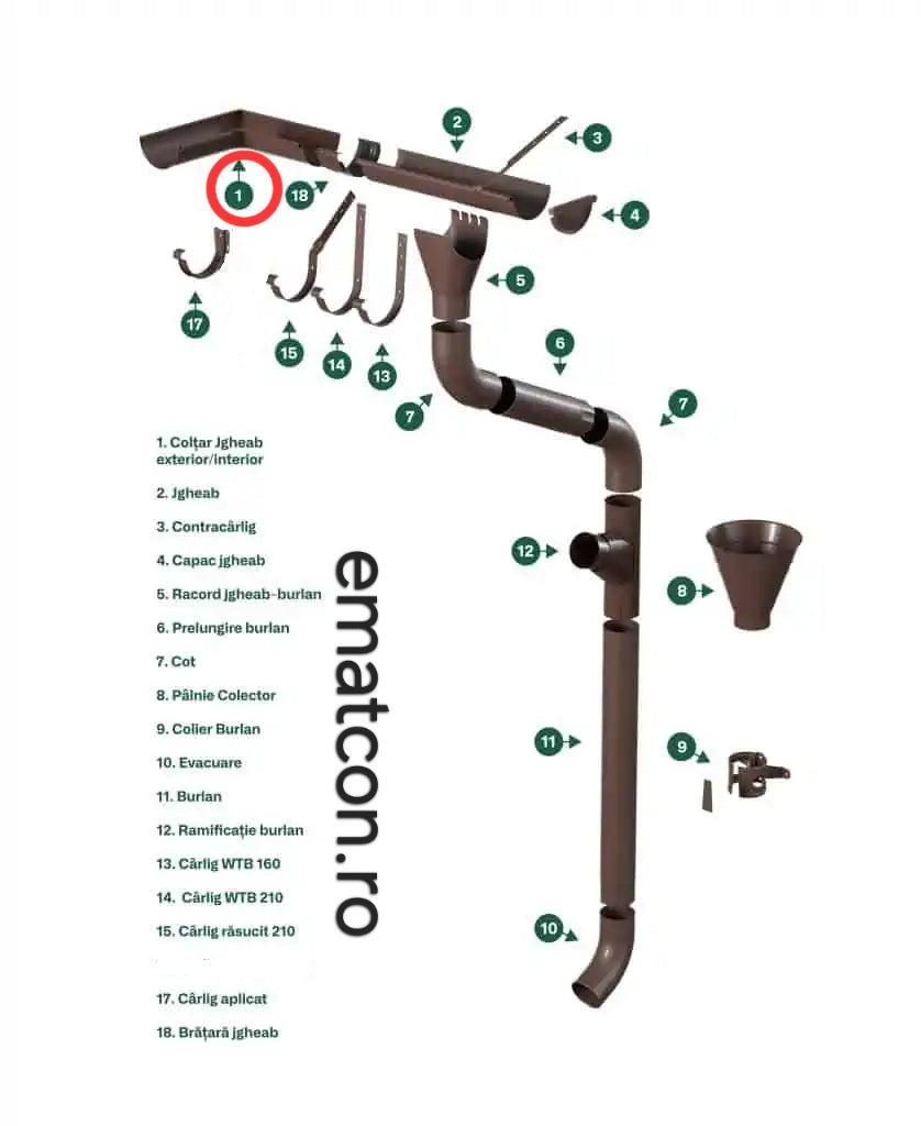 COLTAR INTERIOR LA 90° PENTRU JGHEAB DE 125mm -Wetterbest