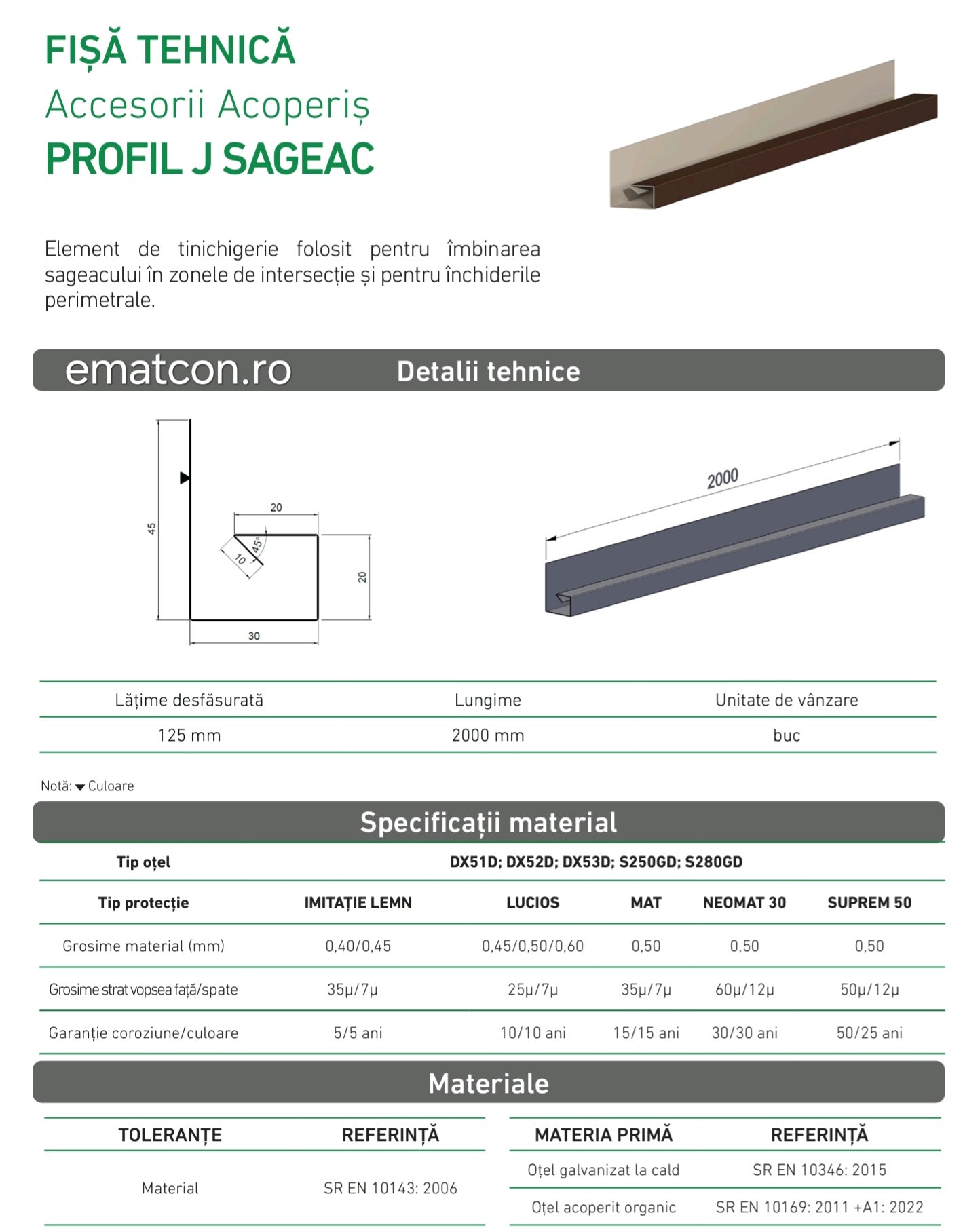 PROFIL J 2m- FINISAJ MAT
