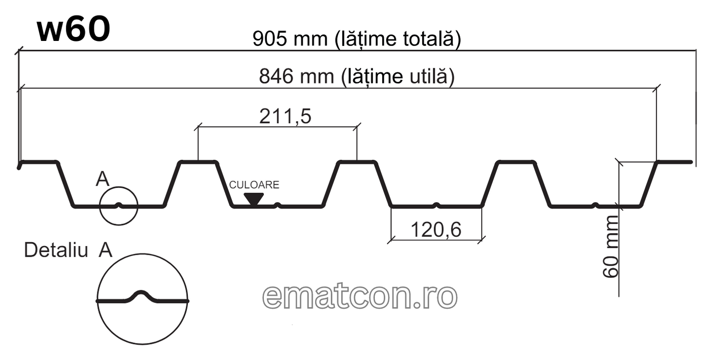 TABLA CUTATA PENTRU ACOPERIS W60 WETTERBEST 0,50mm MAT-GARANTIE 15 ANI
