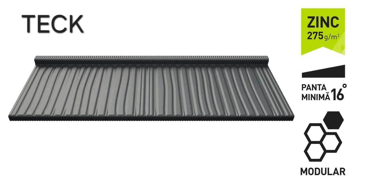 Țiglă metalică modulară TECK Metigla 0,50 mm SuperMatt – Garanție 20 ani